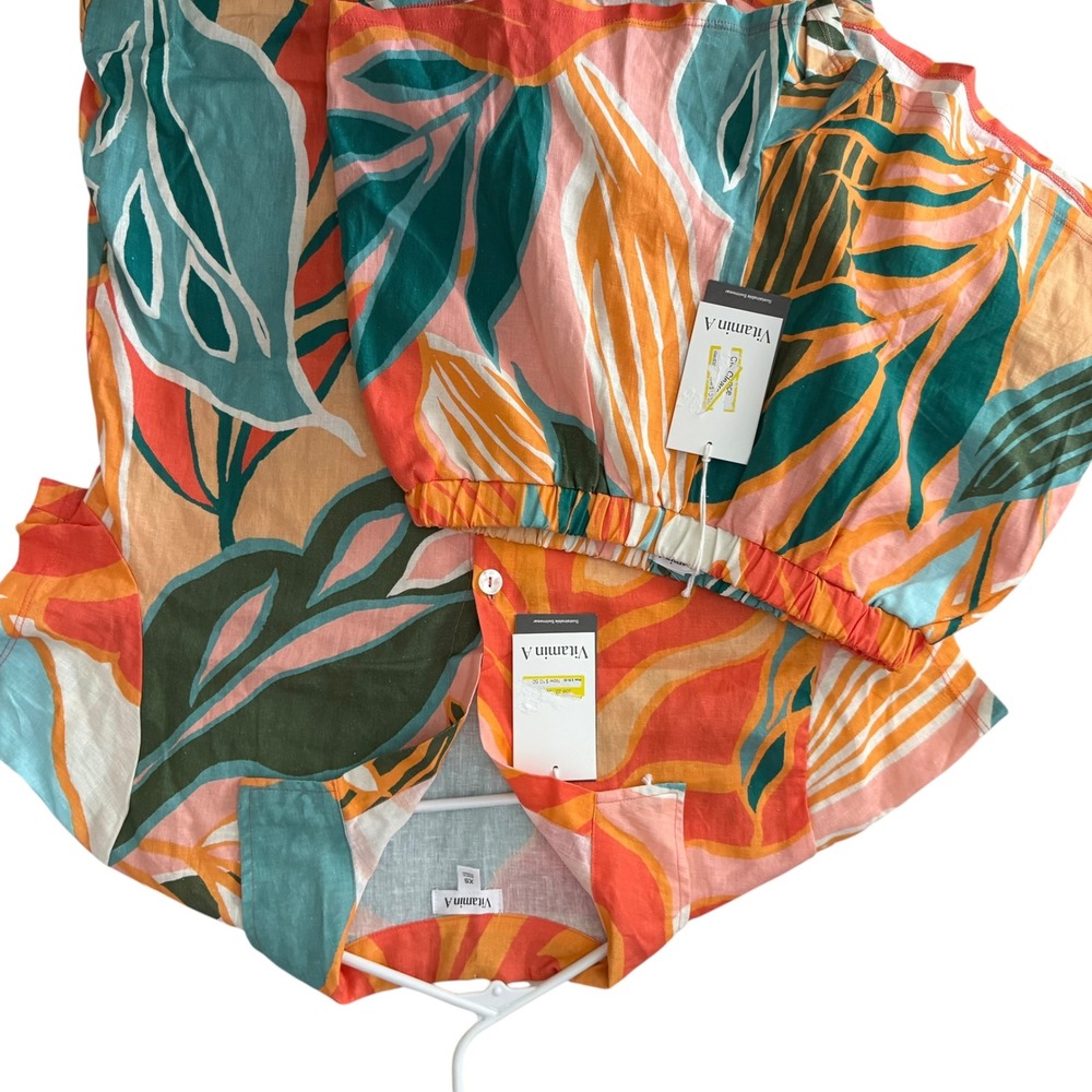 Vitamin A Shorts Set Women XS Multicolor NEW Tropical Linen Blend 2 Piece Set - Picture 16 of 16